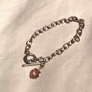 🌸Host Pick🌸 925 Sterling Silver Toggle Bracelet with Pink Crystal Heart